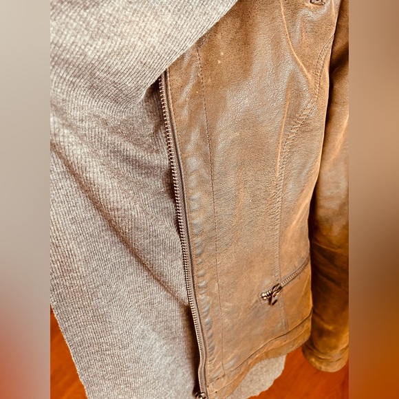 Hei Hei Anthropologie Small Layered Causeway Brown Vegan Leather Rayon Jacket - Picture 5 of 8